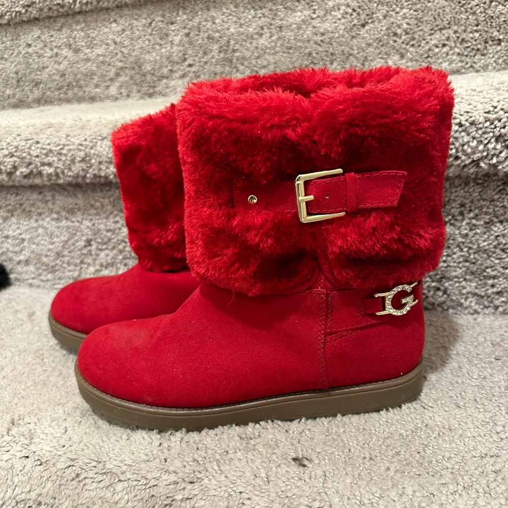 Guess Boots, Red with Faux Fur Top